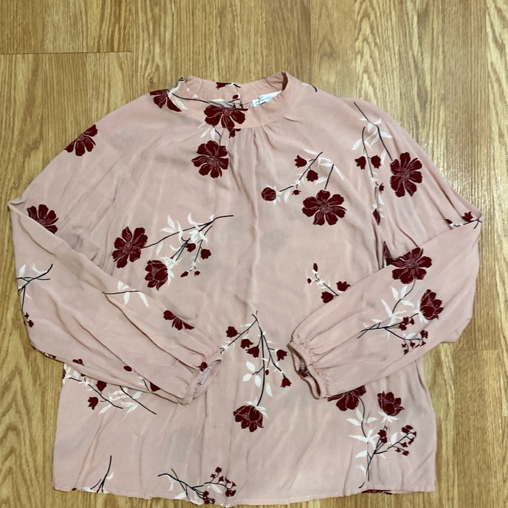 C&C Calo LONG SLEEVE FLORAL HIGH NECK pink BLOUSE